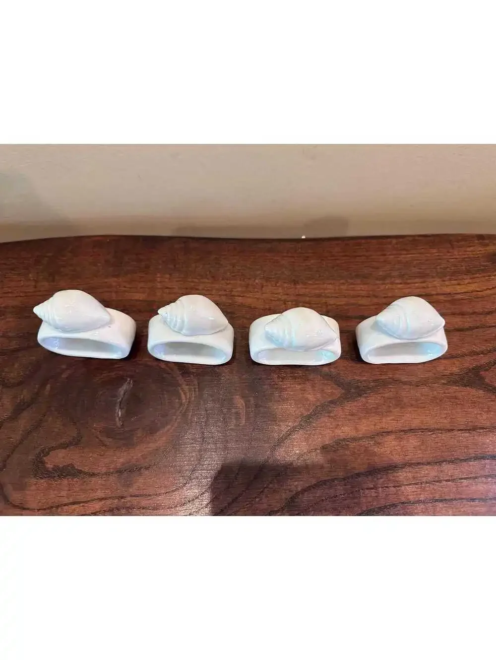 White Sea Shell Porcelain Napkin Rings, Set of 4